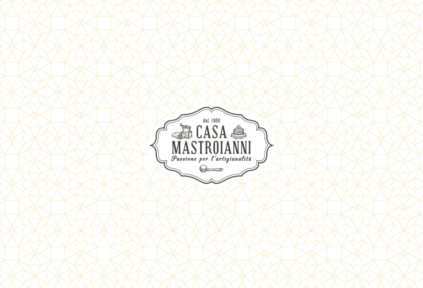 Marchio Casa Mastroianni, dal 1969, Passione per l'artigianalità, su un motivo geometrico chiaro