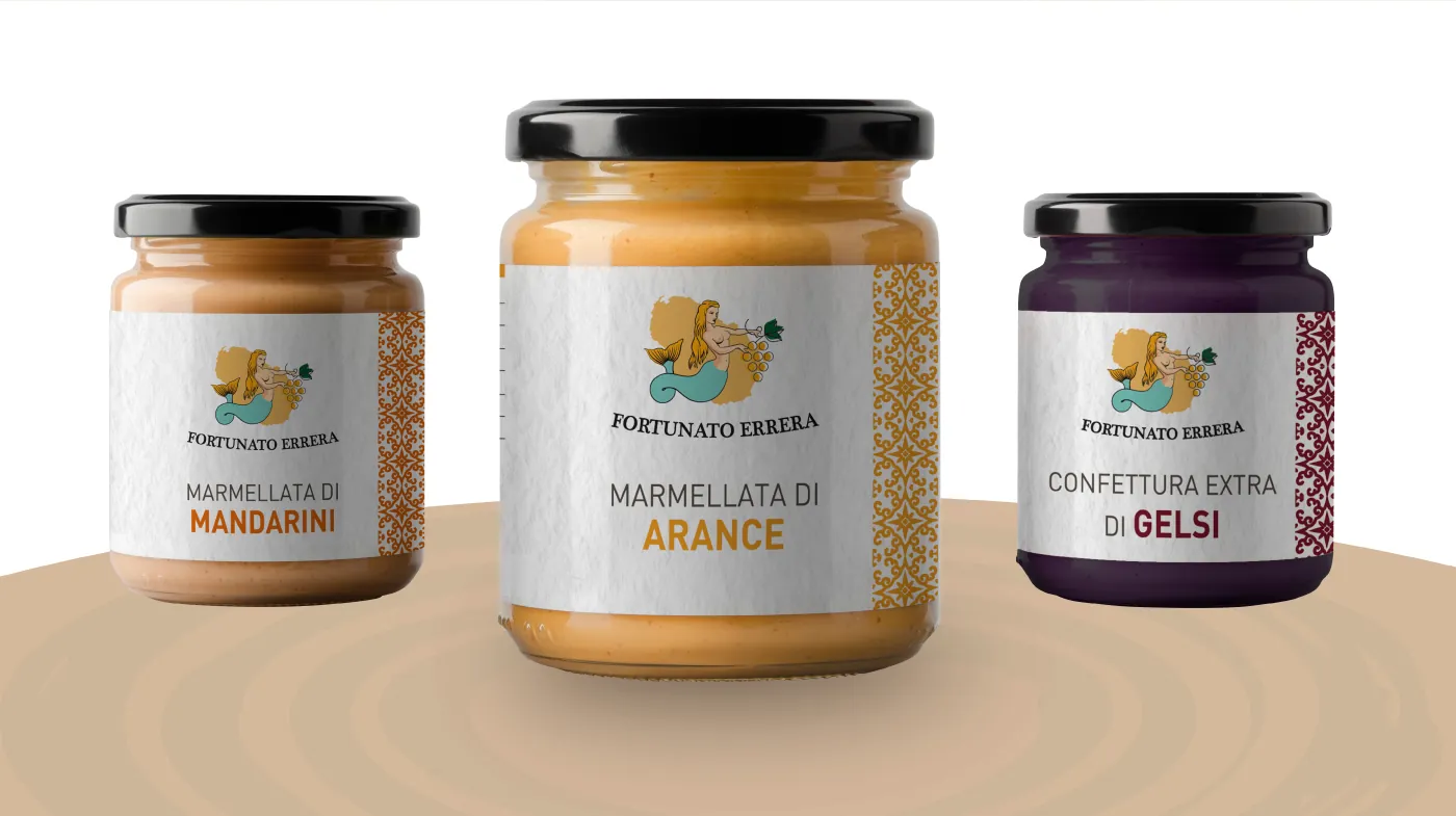 Tre vasetti Fortunato Errera: marmellata di mandarini, marmellata di arance e confettura extra di gelsi