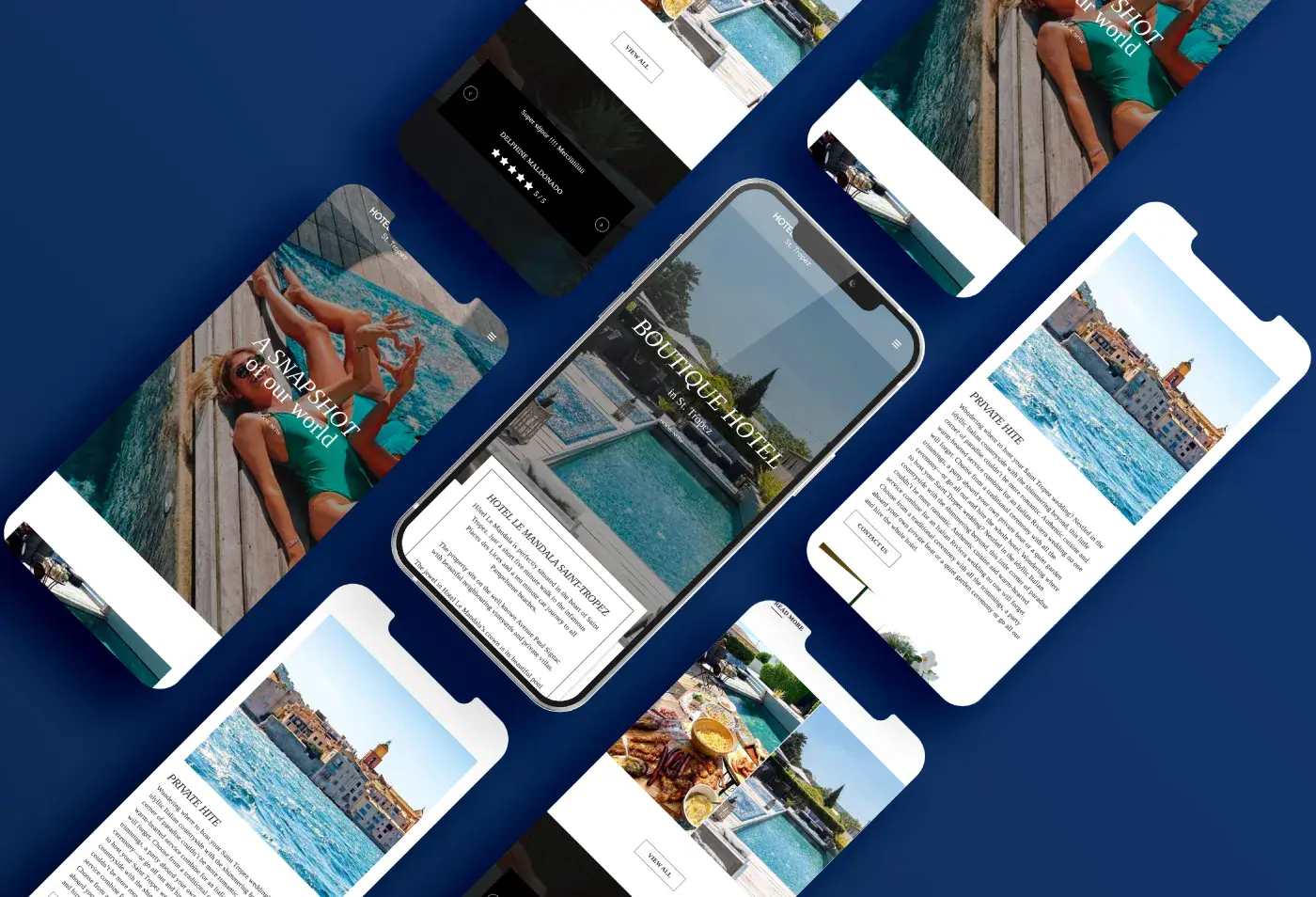 Sito web dell'Hotel Le Mandala di Saint-Tropez su più schermi di smartphone