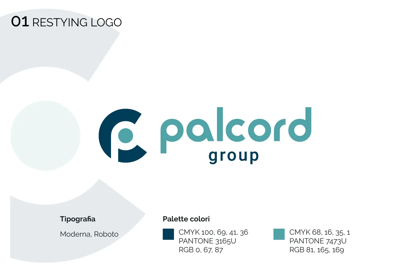 Logo Palcord Group dopo il restyling, con caratteri Moderna e Roboto e due colori