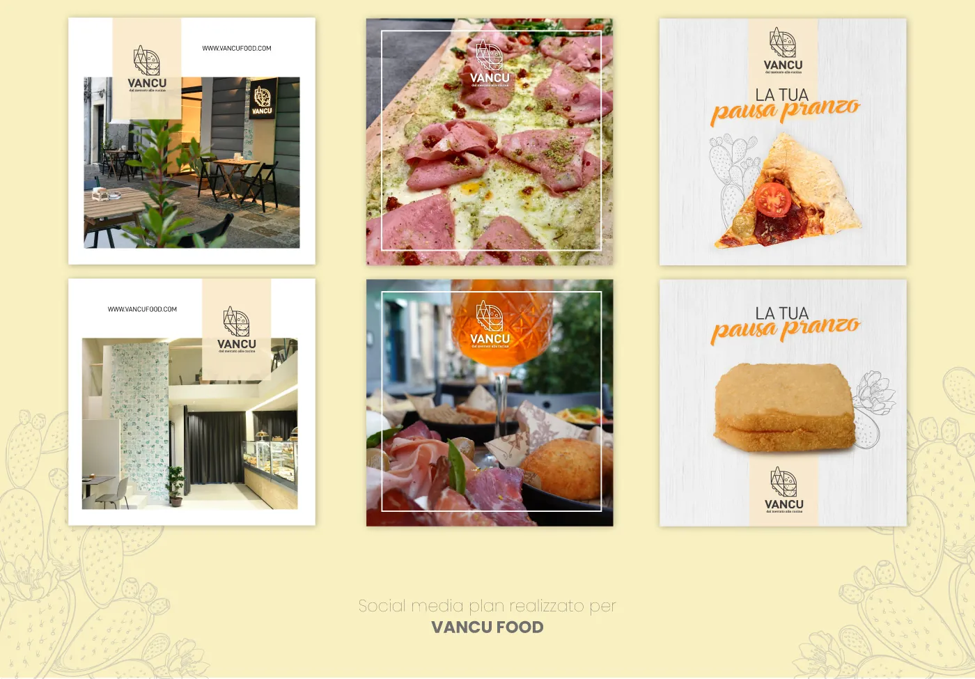 Sei post Vancu: foto del locale e dei piatti e due grafiche La tua pausa pranzo
